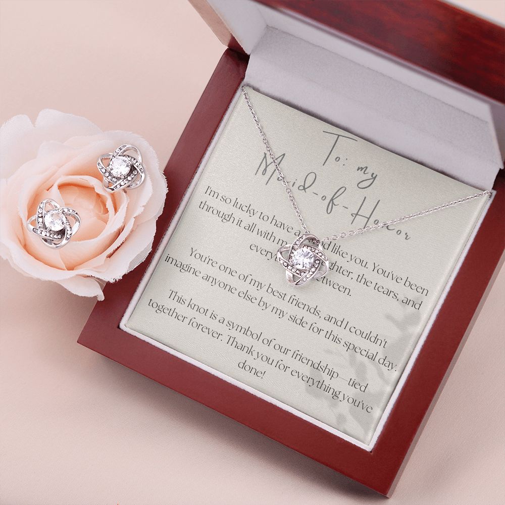 Love Knot Necklace and Earring Set: To My Maid-of-Honor