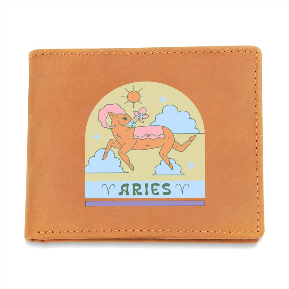 Genuine Leather Wallet: Aries Zodiac Sign