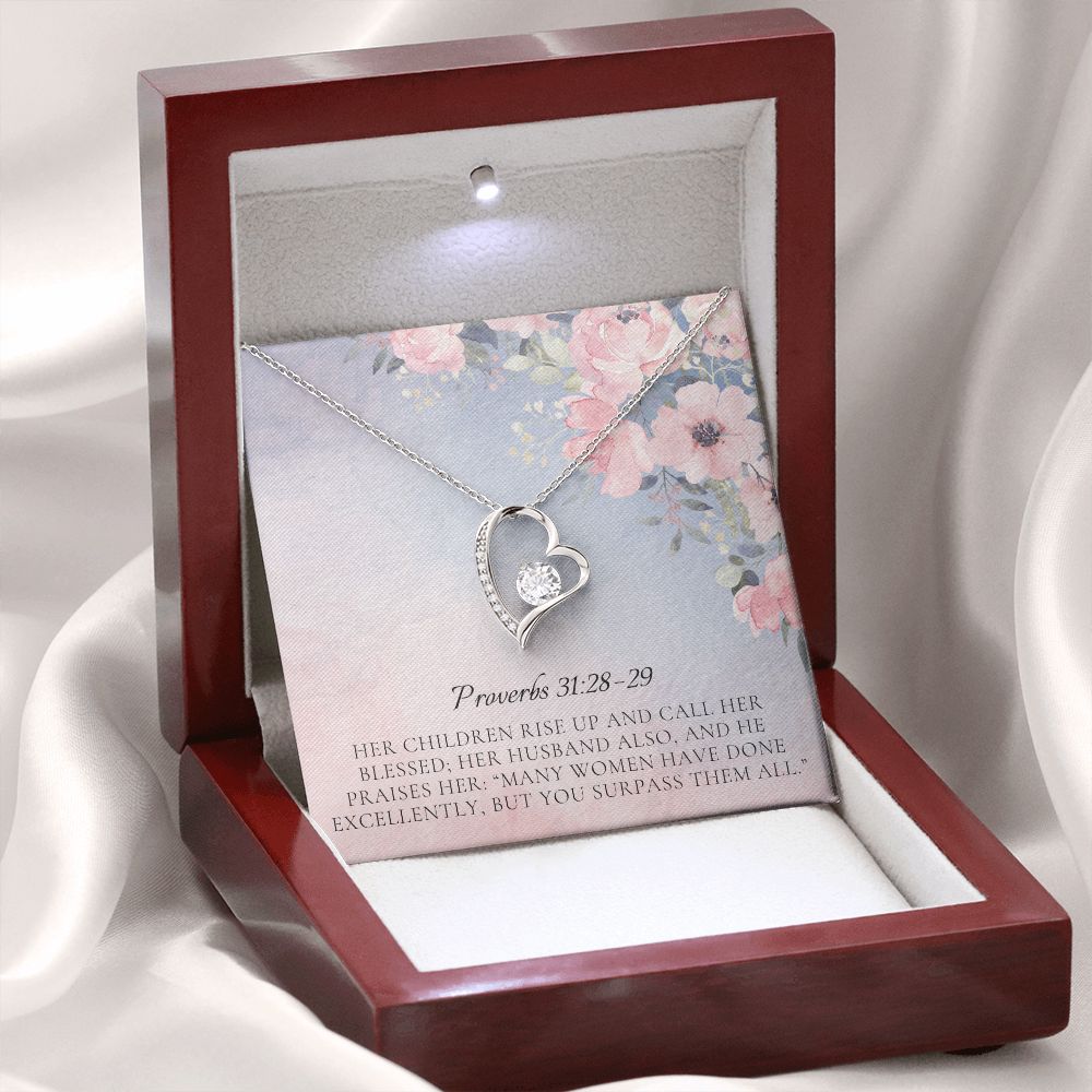 Forever Love Heart Necklace: Proverbs 31:28-29