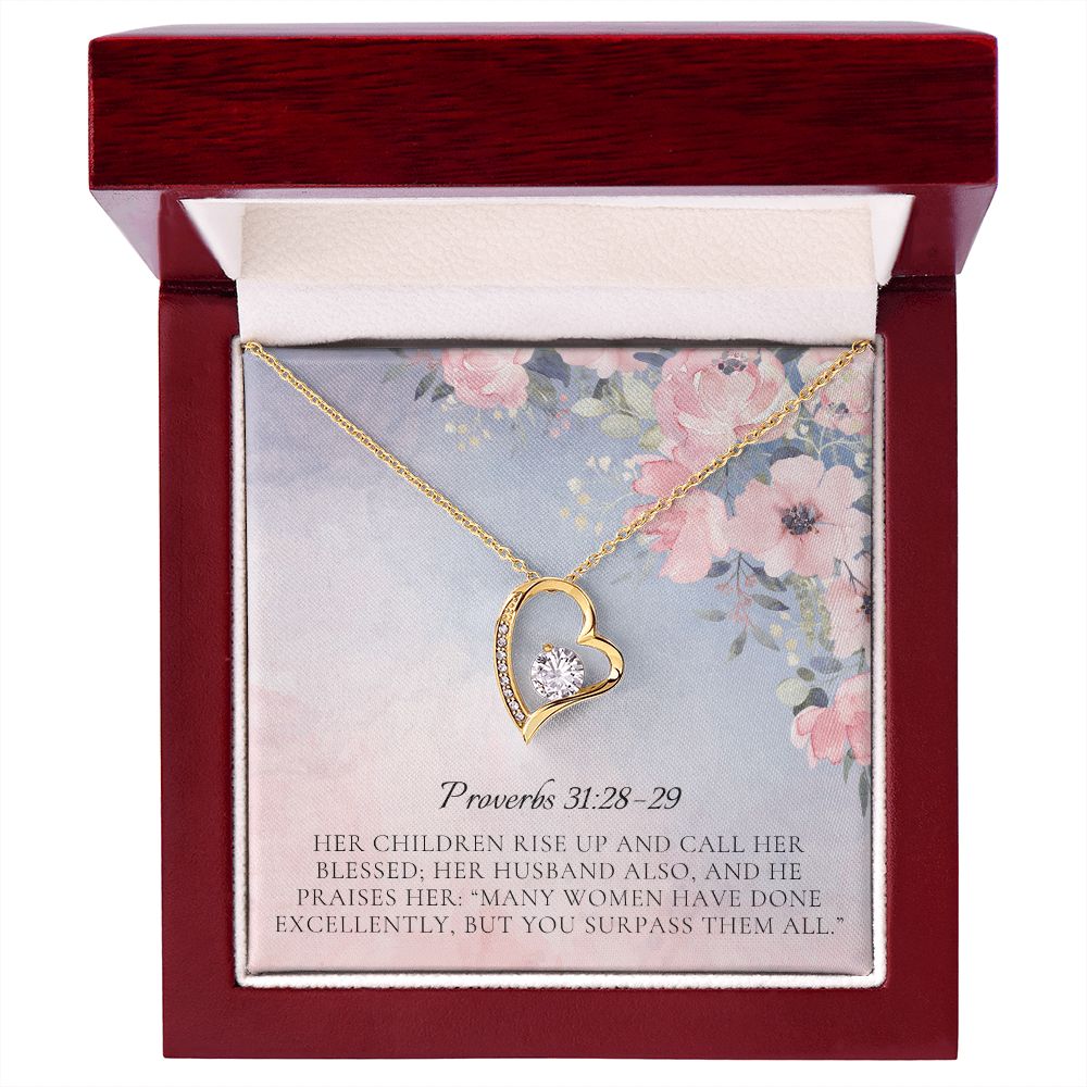 Forever Love Heart Necklace: Proverbs 31:28-29