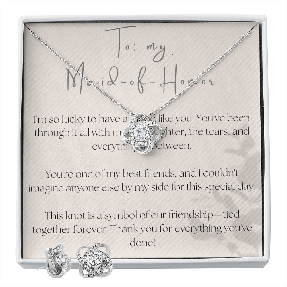 Love Knot Necklace and Earring Set: To My Maid-of-Honor