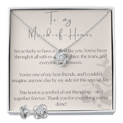Love Knot Necklace and Earring Set: To My Maid-of-Honor