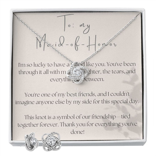 Love Knot Necklace and Earring Set: To My Maid-of-Honor