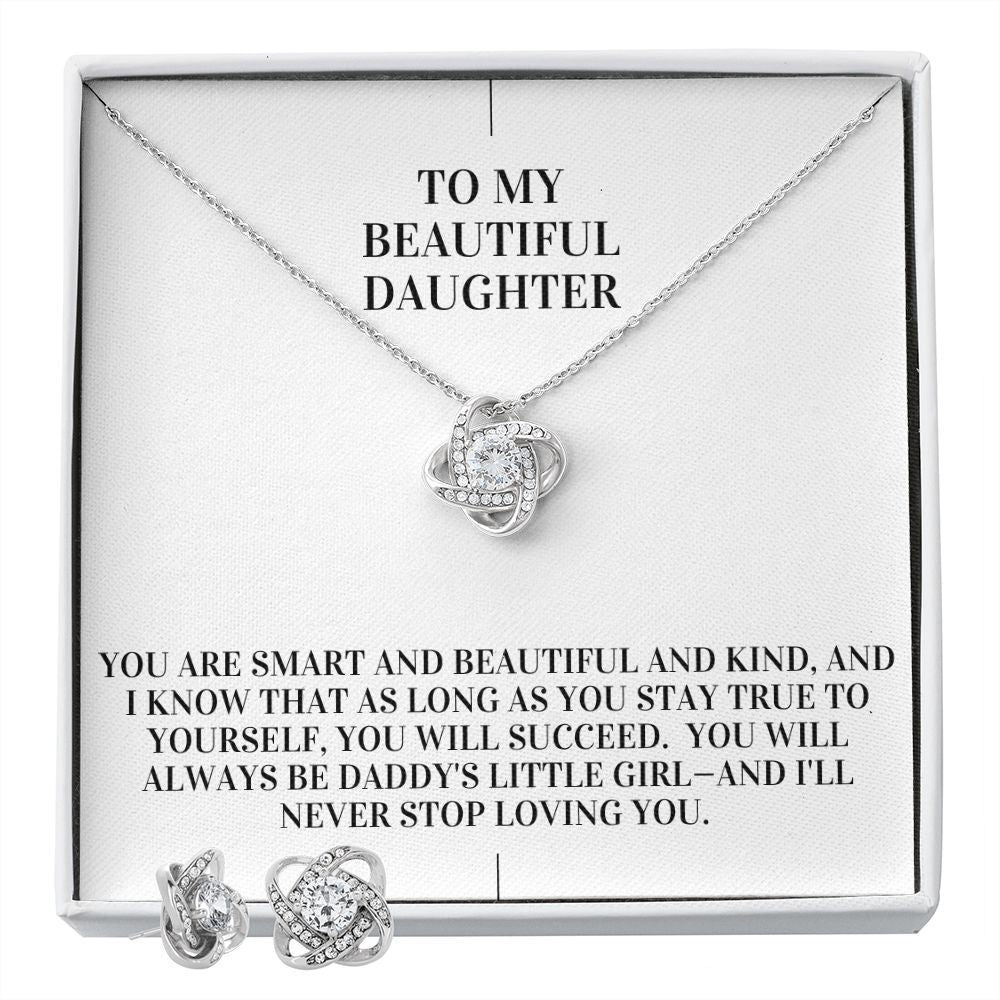 Love Knot Necklace and Earring Set - To My Beautiful Daughter From Dad