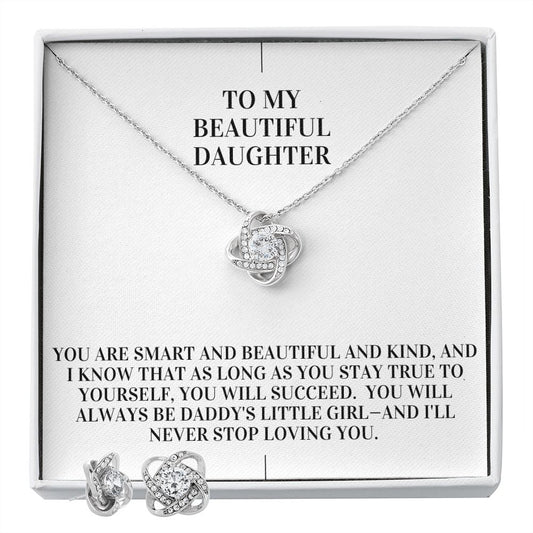 Love Knot Necklace and Earring Set - To My Beautiful Daughter From Dad
