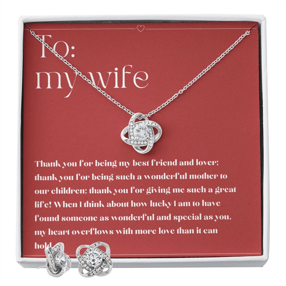 Love Knot Necklace and Earring Set: Thank You