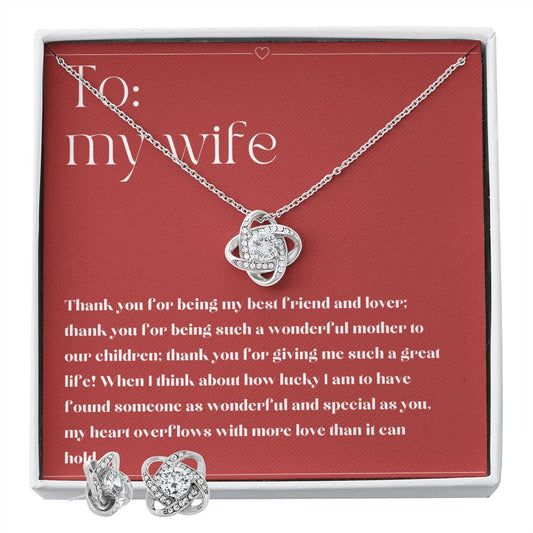 Love Knot Necklace and Earring Set: Thank You