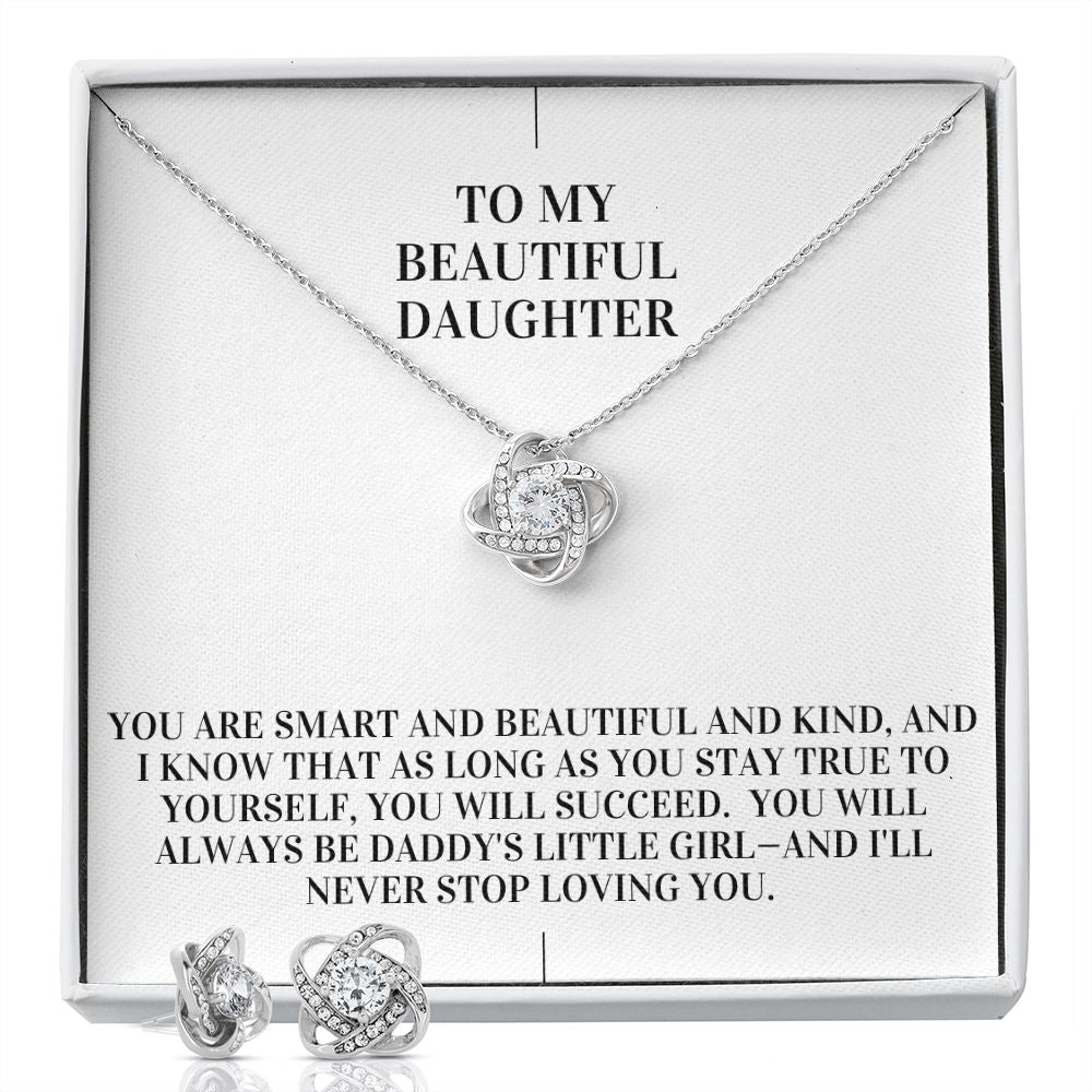Love Knot Necklace and Earring Set - To My Beautiful Daughter From Dad
