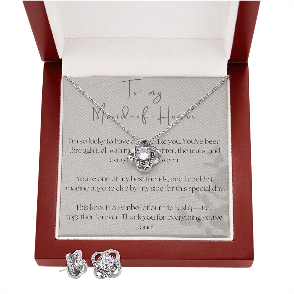 Love Knot Necklace and Earring Set: To My Maid-of-Honor