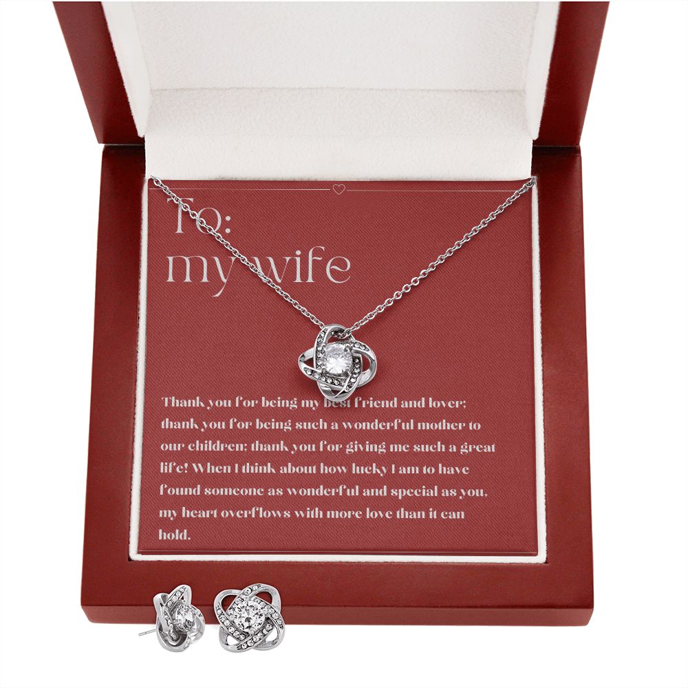 Love Knot Necklace and Earring Set: Thank You
