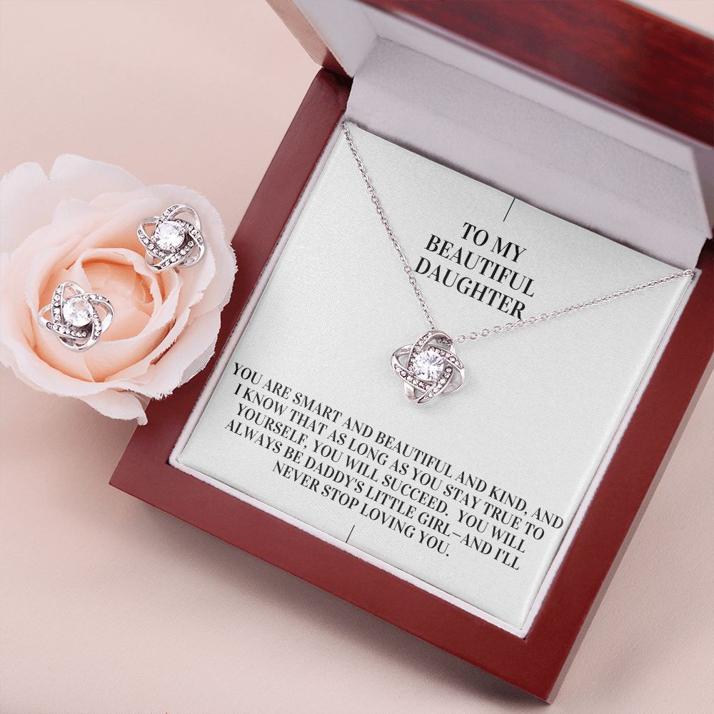 Love Knot Necklace and Earring Set - To My Beautiful Daughter From Dad