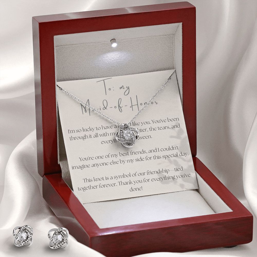 Love Knot Necklace and Earring Set: To My Maid-of-Honor