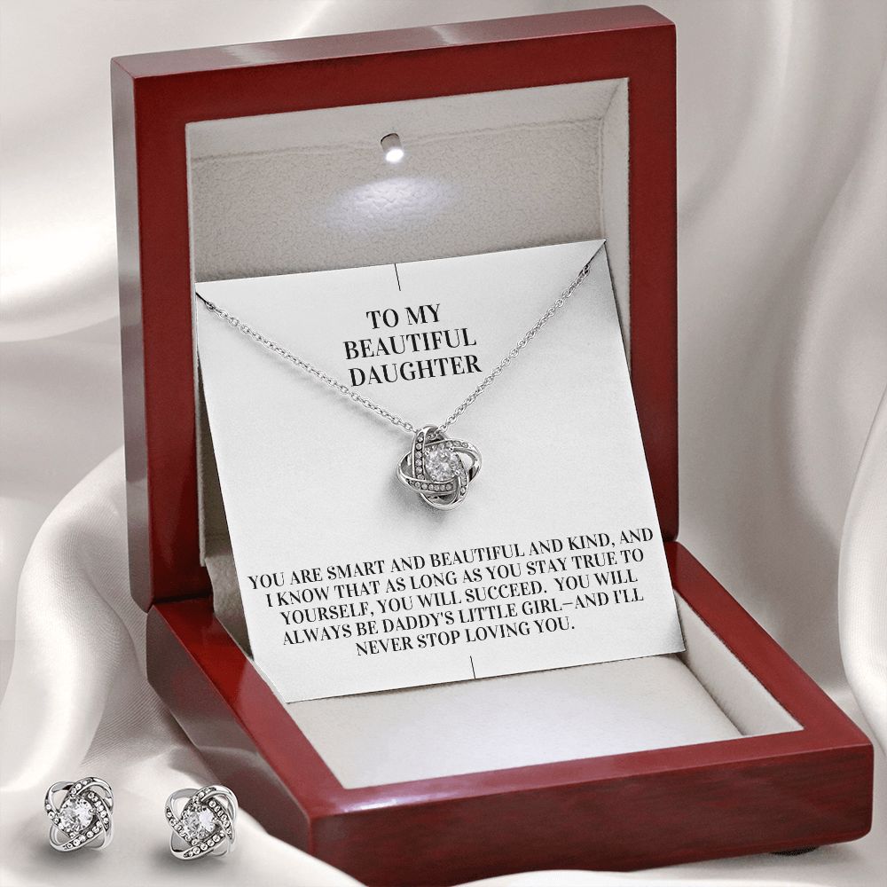 Love Knot Necklace and Earring Set - To My Beautiful Daughter From Dad