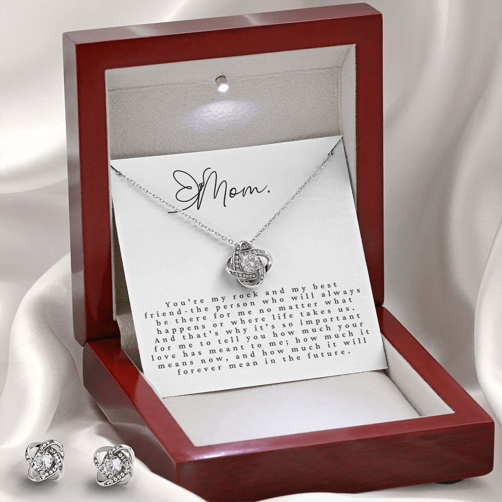 Love Knot Earring and Necklace Set: Mom