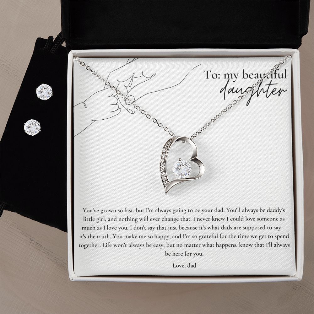 Forever Love Necklace and Earrings Set: Beautiful Daughter - Love Dad