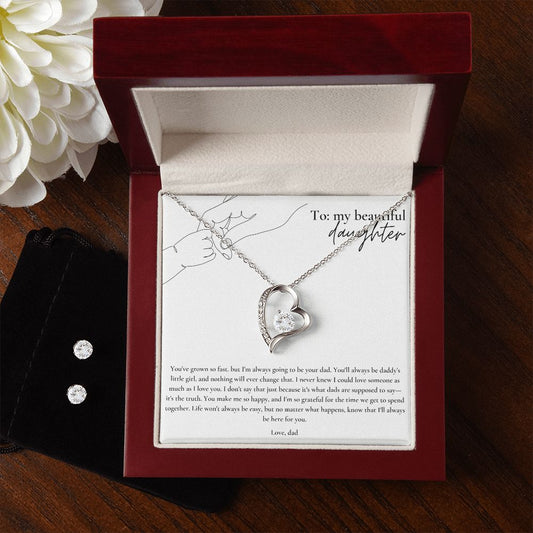 Forever Love Necklace and Earrings Set: Beautiful Daughter - Love Dad
