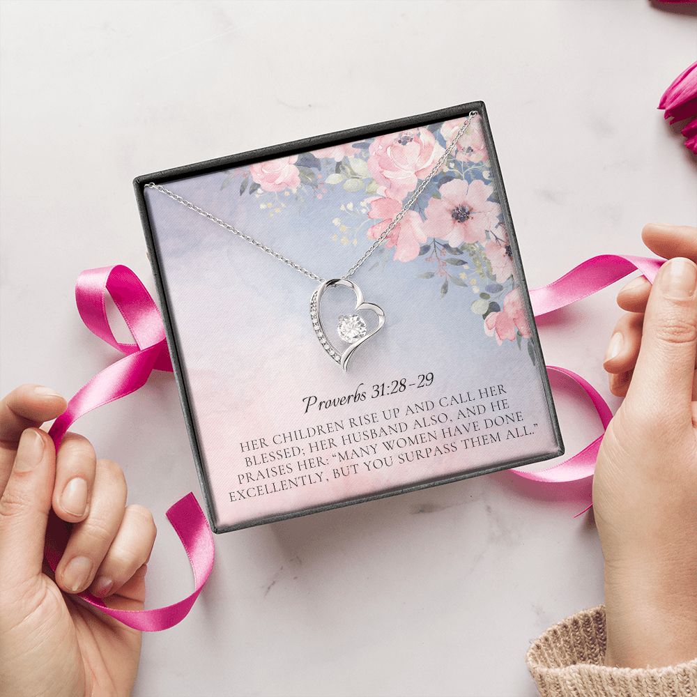 Forever Love Heart Necklace: Proverbs 31:28-29